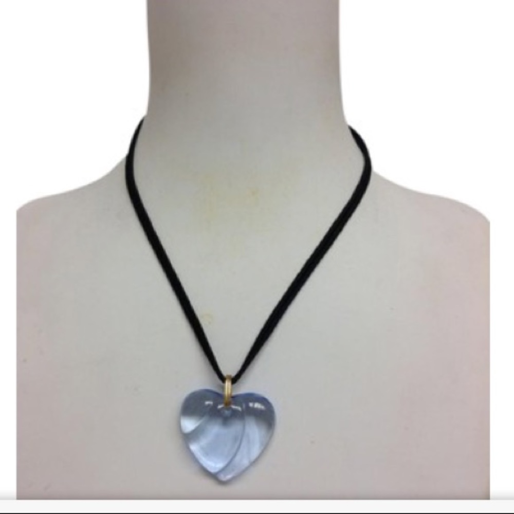 Blue heart baccarat pendant on black cord